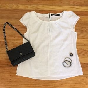 Zara Women white exposed zip cap sleeved top